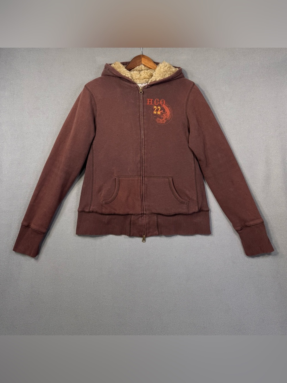 Y2K Hollister Faux Fur Sherpa Jacket in Chocolate Brown with HCO Logo